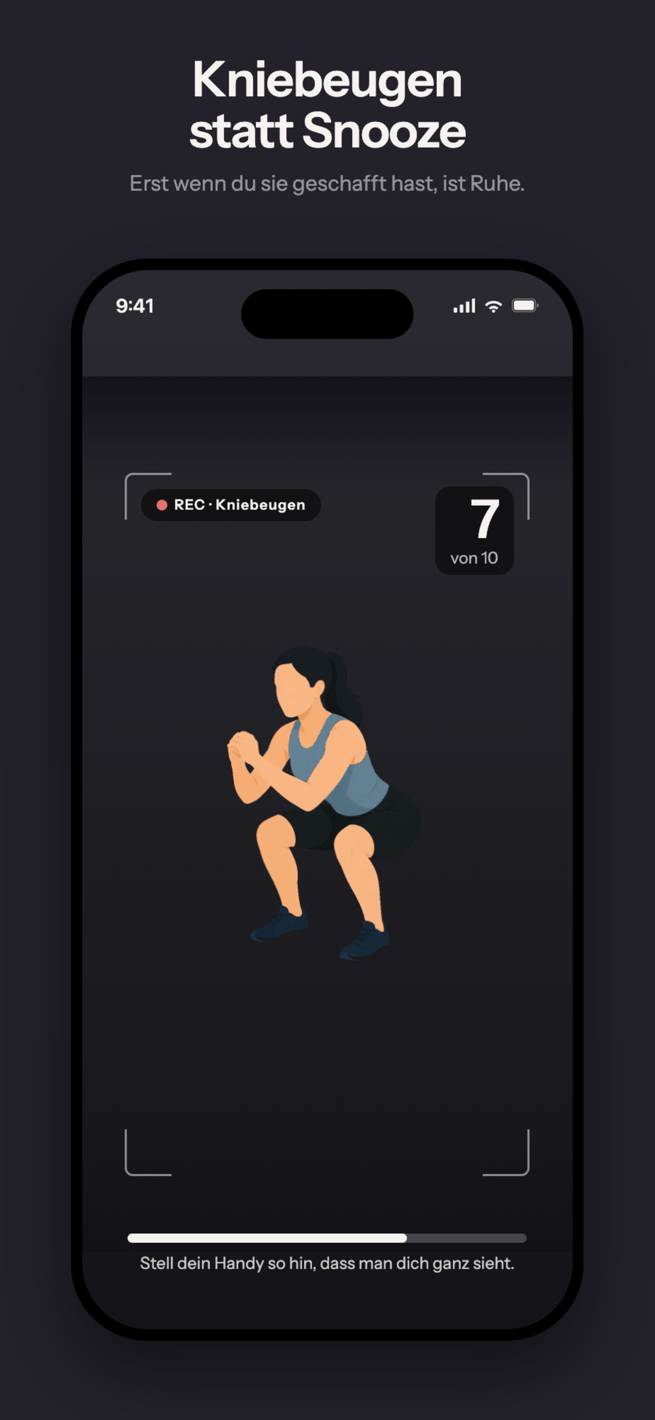 Wakea — App Store Screenshot: Mission Kniebeugen